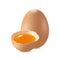 Brown, whole and broken egg on a white background, protein product, chicken egg