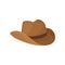 Brown wide-brimmed cowboy hat. Stylish men headwear. Element of costume. Fashion theme. Flat vector design