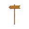 Brown wooden board in shape of arrow. Direction sign. Road signboard pointing to the left. Icon of signpost. Natural