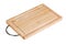 Brown wooden chopping board with metal handle