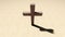 Brown wooden cross on a travertin stone background. 3d illustration metaphor for God, Christ, Christianity