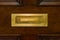 Brown Wooden Door Closed Mailslot Golden Metal Closeup Texture P