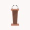 Brown wooden stand presentation conference tribune with microphones flat white background