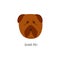 Brown wrinkled shar pei head and face icon, dog and pet breed concept.