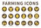Brown and Yellow Farming Icon Set of Sheep, Pig, Cow, Goat, Horse, Rooster, Goose, Chicken, Egg, Milk, Farmer, Concentrate,