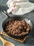 Browned ground beef in cast iron skillet