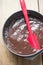 Brownie batter with spatula in baking form