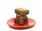 Brownie cake on the red dish