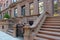 Brownstone apartment building facade, New York