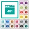 Browser 401 Unauthorized flat color icons with quadrant frames