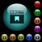 Browser bookmark icons in color illuminated glass buttons