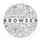 Browser concept in circle with thin line icons: add-ons, extension, customize browser, sync between devices, bookmark, private, ad