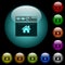 Browser home page icons in color illuminated glass buttons