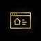 Browser, house, online, search gold icon. Vector illustration of golden particle background. Real estate concept vector