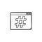 Browser window with hashtag hand drawn outline doodle icon.