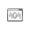 Browser window with inscription 404 error hand drawn outline doodle icon.