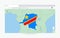 Browser window with map of DR Congo, searching  DR Congo in internet