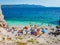 BRSEÄ, CROATIA - Aug 26, 2017: A breathtaking shot of Brsec beach on the eastern coast of Istria, Croatia