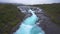 Bruarfoss Raining Waterfall River in Iceland. Wide View Moody Fog Clouds Wide Landscape Iceland Highlands. High Quality 4K Color