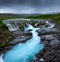 Bruarfoss waterfall, Iceland. Famouns place in Iceland. Fast river and cascades. Natural landscape at the summer.