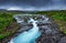 Bruarfoss waterfall, Iceland. Panoramic famouns place in Iceland. Fast river and cascades. Natural landscape at the summer.