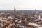 Bruges, Belgium - APRIL 05, 2019: View from above the Belfry tower in Bruges. Panoramic view