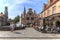Bruges, Belgium - July 7, 2017: Panoramic view of the market square in the center of Bruges, Flanders.