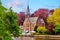 Bruges, Belgium. Minnewater lake with castle