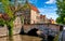 Bruges Belgium vintage stone houses and bridge