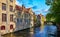 Bruges Belgium vintage stone houses and bridge