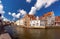 Bruges canal with beautiful houses, Belgium