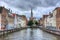 Bruges canals and Van Eyck square, Belgium