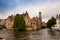 Bruges, flanders belgium.August 2019.Rozenhoedkaai is a landmark of the historic center, the most loved by tourists: the canal