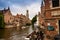 Bruges, flanders belgium.August 2019.Rozenhoedkaai is a landmark of the historic center, the most loved by tourists: the canal