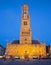 Bruges - Grote markt in evening dusk and Belfort van Brugge.