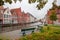 Bruges houses, view from a park corner