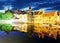 Bruges - Night historic medieval buildings along a canal, Belgi