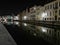 Bruges at night. Medieval city, reflexion on water