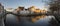 Brugge evening cityscape. Old buildings at water channel in Bruges