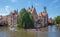 Brugge - View from the Rozenhoedkaai in Brugge with the Perez de Malvenda house and Belfort van Brugge