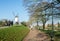 Brugge, West Flanders, Belgium - December 2018: Windmill on a sunny day