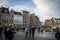 Brugge, West Flanders Belgium - January 2017: View of the main square and houses crowded with people on a clear winter day