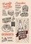 Brunch menu food template for restaurant with doodle hand-drawn