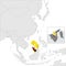 Brunei Darussalam State Location Map on map Asia. 3d Brunei  flag map marker location pin. High quality map of Brunei. Southeast A