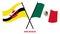 Brunei and Mexico Flags Crossed And Waving Flat Style. Official Proportion. Correct Colors