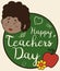 Brunette Female Educator with Some Gifts in Teachers` Day, Vector Illustration