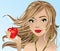 Brunette girl holding apple