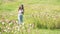 Brunette girl play social media in park