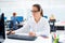 Brunette glasses businesswoman working in office