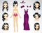 Brunette Hair Set Of Purple Paper Doll